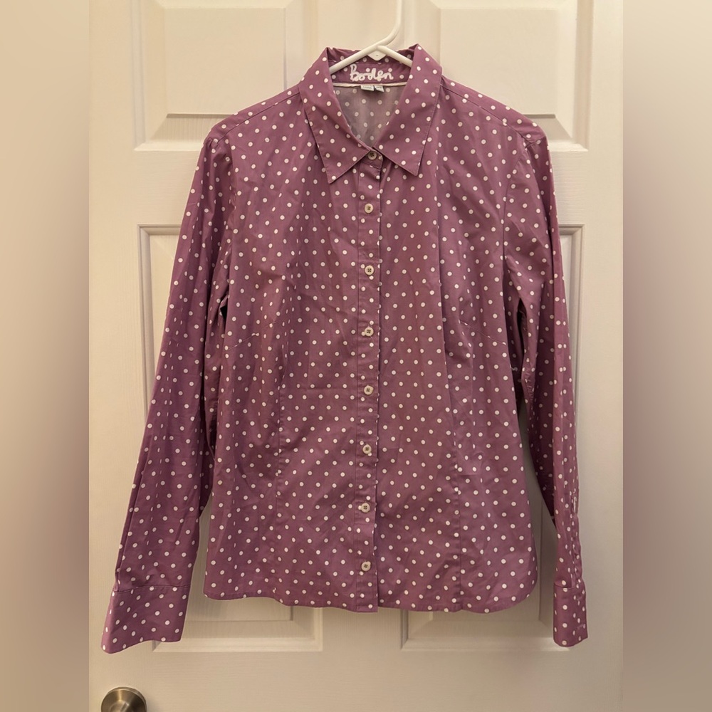 Boden Purple Polka Dot Button-Up Blouse Size 14